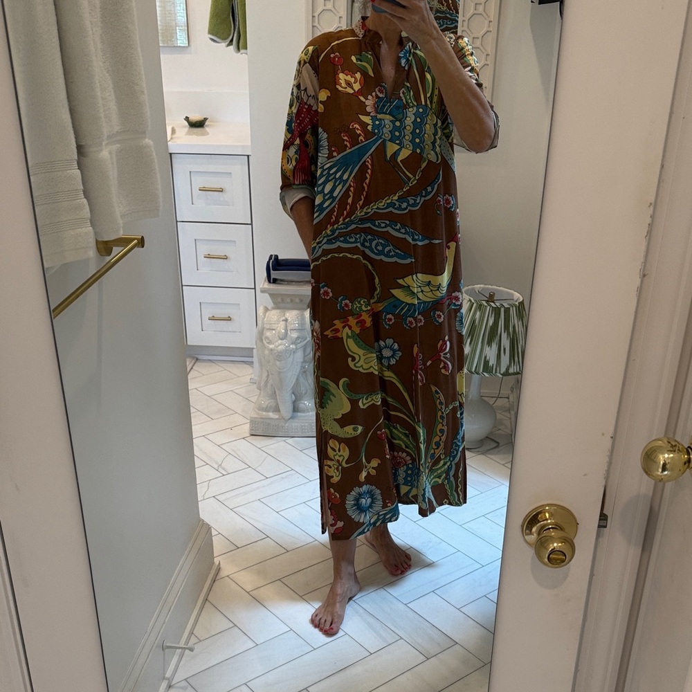 Brown Floral Maxi Dress with Multicolor Botanical Print